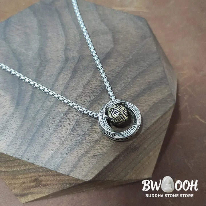A close-up of the BWOOOH Mobius Lucky Bead Copper Wealth Necklace Pendant, featuring a polished 20mm Mobius copper symbol on a 60cm chain, evoking spiritual grounding and prosperity. - View 5