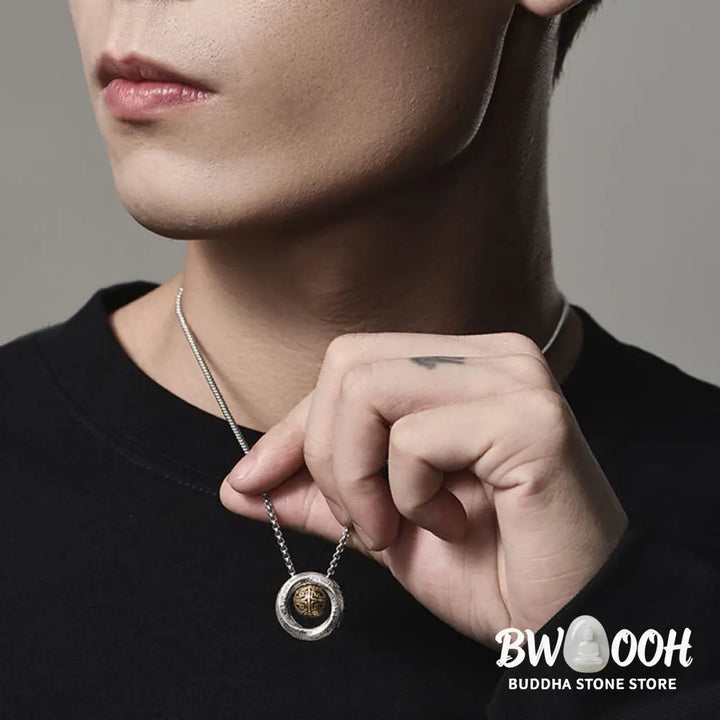 A close-up of the BWOOOH Mobius Lucky Bead Copper Wealth Necklace Pendant, featuring a polished 20mm Mobius copper symbol on a 60cm chain, evoking spiritual grounding and prosperity. - View 7