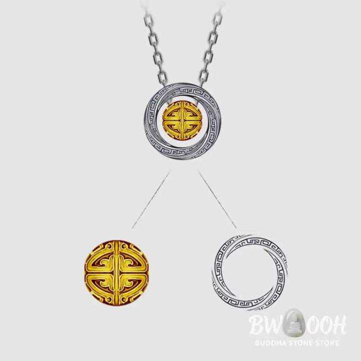 A close-up of the BWOOOH Mobius Lucky Bead Copper Wealth Necklace Pendant, featuring a polished 20mm Mobius copper symbol on a 60cm chain, evoking spiritual grounding and prosperity. - View 13