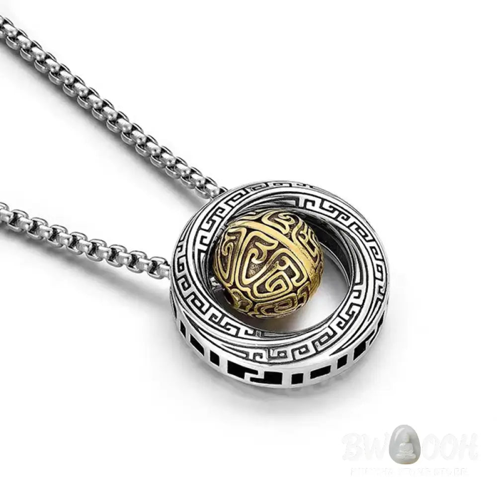 A close-up of the BWOOOH Mobius Lucky Bead Copper Wealth Necklace Pendant, featuring a polished 20mm Mobius copper symbol on a 60cm chain, evoking spiritual grounding and prosperity. - View 3