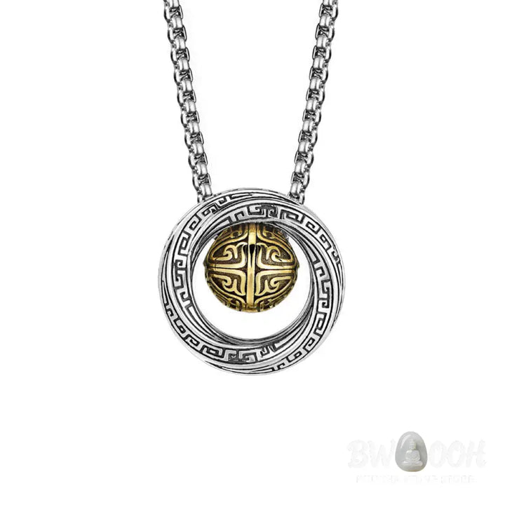 A close-up of the BWOOOH Mobius Lucky Bead Copper Wealth Necklace Pendant, featuring a polished 20mm Mobius copper symbol on a 60cm chain, evoking spiritual grounding and prosperity. - View 2