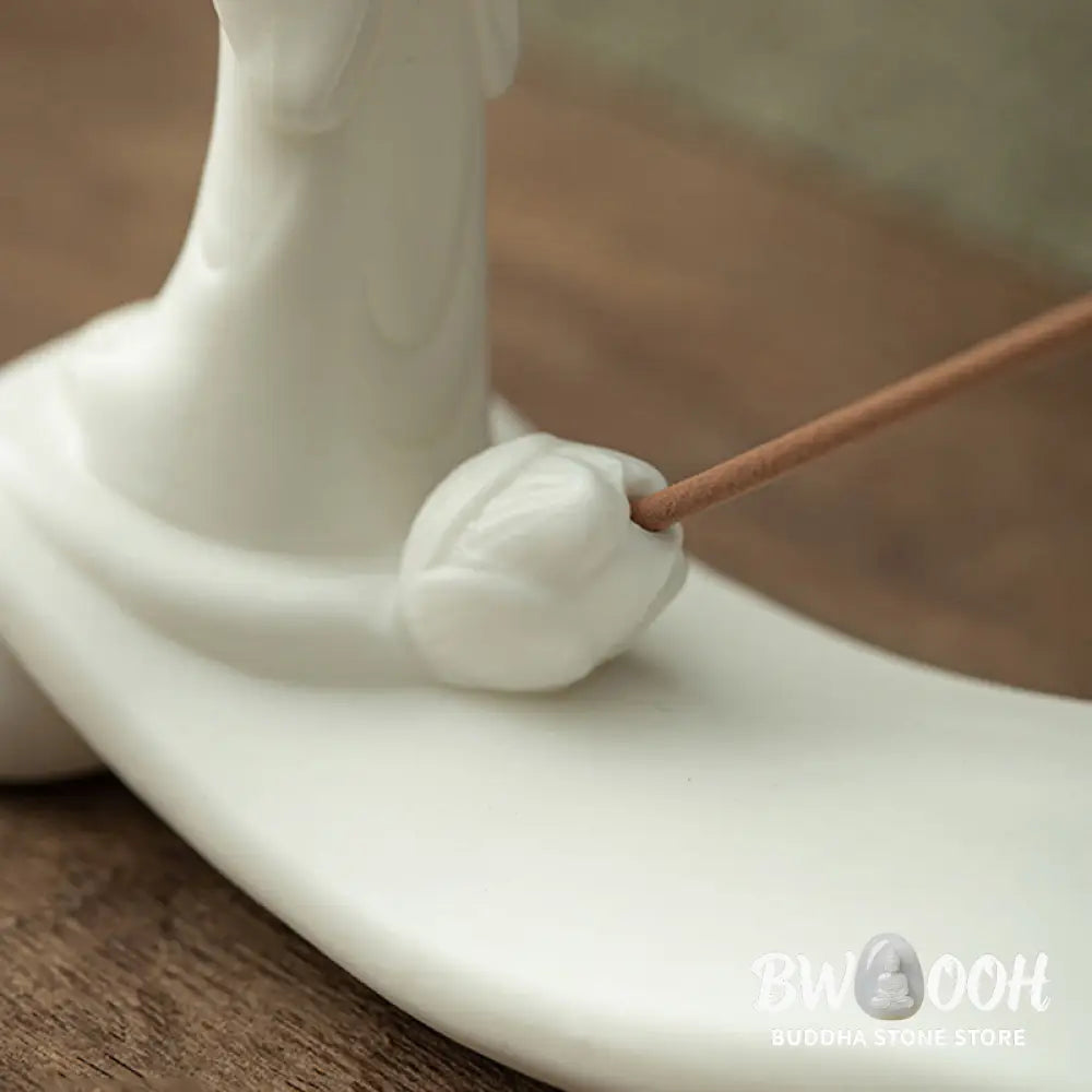 BWOOOH Buddha Monk Ceramic Sea Wave Mountain Blessing Incense Burner Decoration - White 26*5.5*9cm - Incense