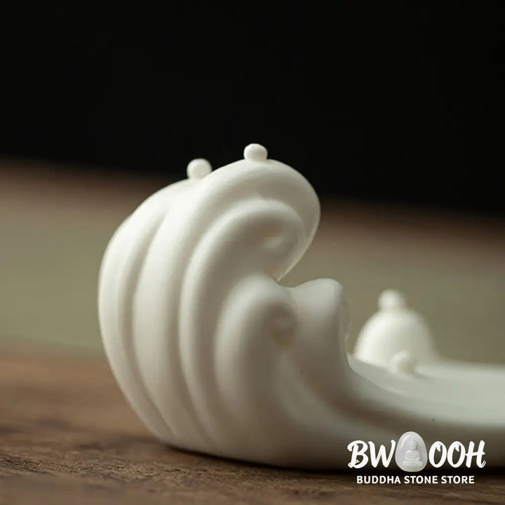 BWOOOH Buddha Monk Ceramic Sea Wave Mountain Blessing Incense Burner Decoration - White 26*5.5*9cm - Incense