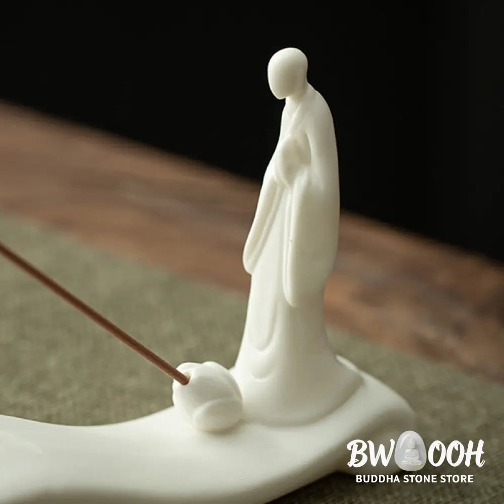 BWOOOH Buddha Monk Ceramic Sea Wave Mountain Blessing Incense Burner Decoration - White 26*5.5*9cm - Incense