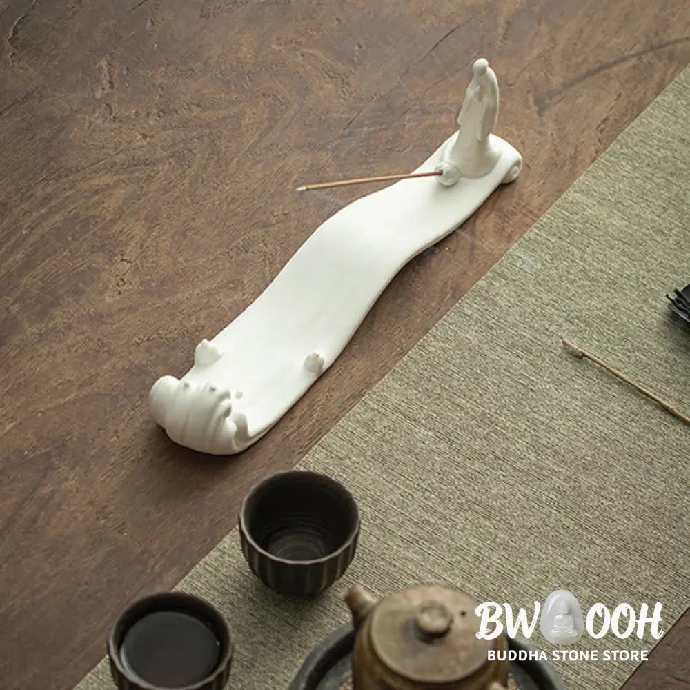 BWOOOH Buddha Monk Ceramic Sea Wave Mountain Blessing Incense Burner Decoration - White 26*5.5*9cm - Incense