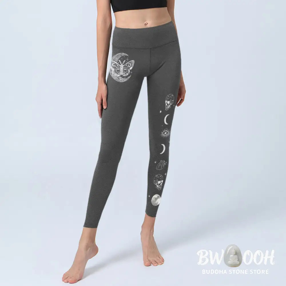 BWOOOH printed yoga leggings - Moon Moth Skull Design Gym Leggings Wome