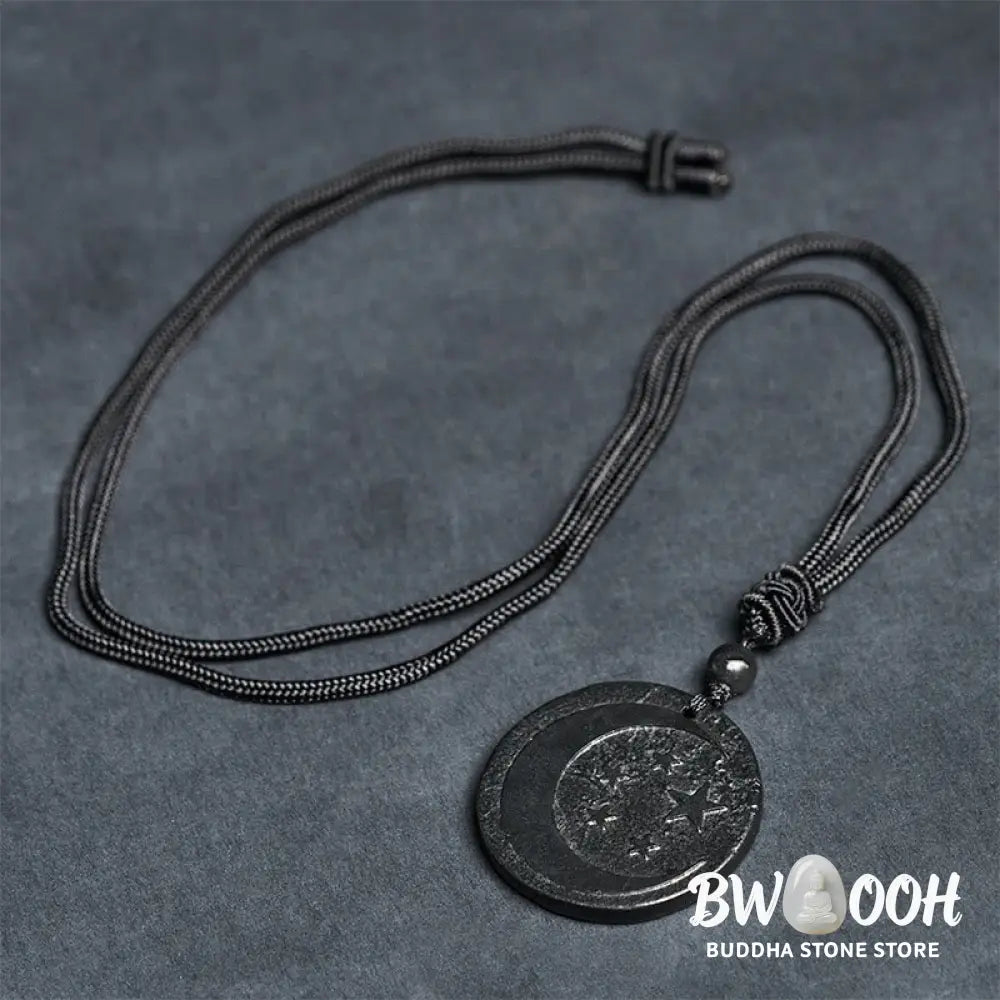 Buddha Stones Moon Star Round Design Authentic Shungite Stone Protection Necklace Pendant - BWOOOH - Shungite