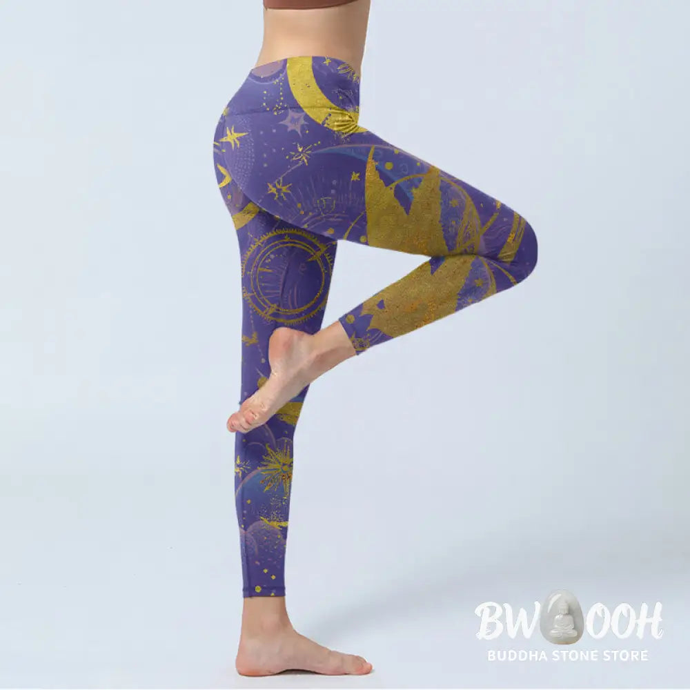 BWOOOH printed yoga leggings - Moon Sun Stars Print Gym Leggings Women&