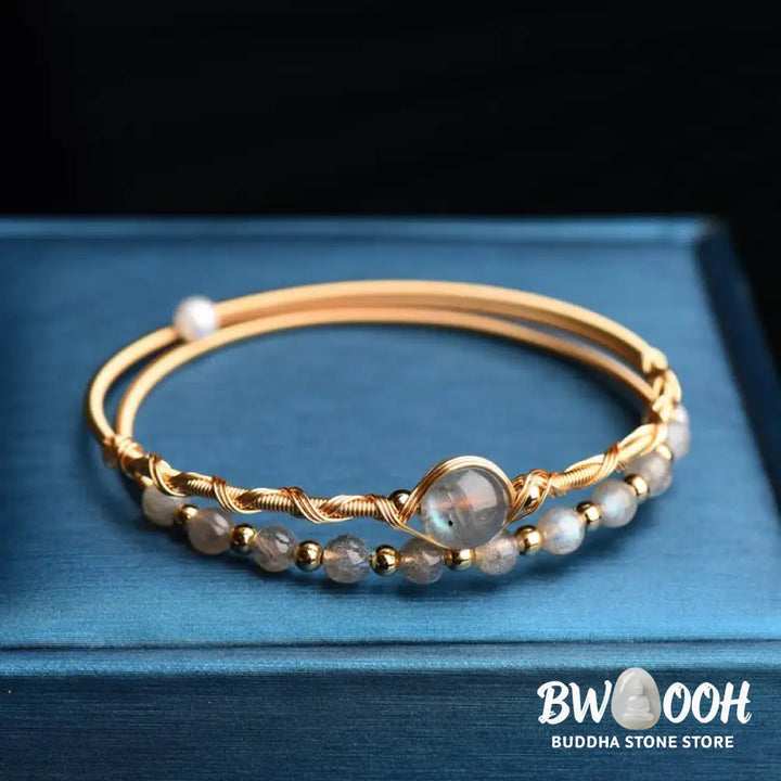 Buddha Stones Moonstone Healing Love Bracelet Bangle - BWOOOH - Moonstone(Love♥Calm) - Bracelet Bangle