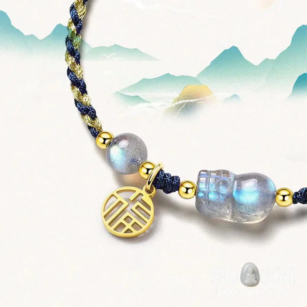 Buddha Stones Moonstone PiXiu Blue Tiger Eye Fu Character Healing Couple String Bracelet - BWOOOH - Bracelet