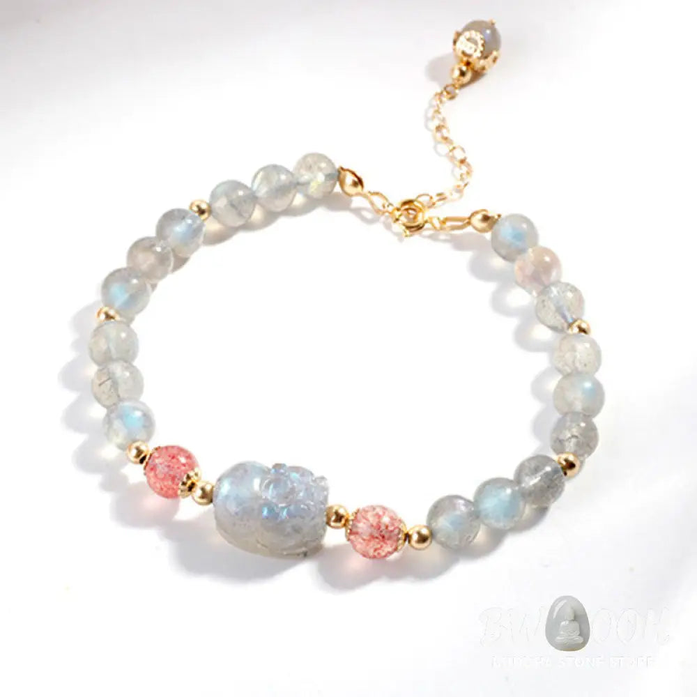 BWOOOH Moonstone Strawberry Quartz PiXiu Healing Bracelet | natural stone spiritual bracelet for healing and mindful living