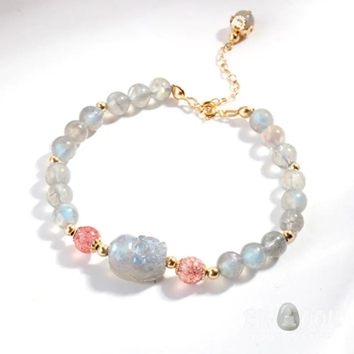 BWOOOH Moonstone Strawberry Quartz PiXiu Healing Bracelet | natural stone spiritual bracelet for healing and mindful living