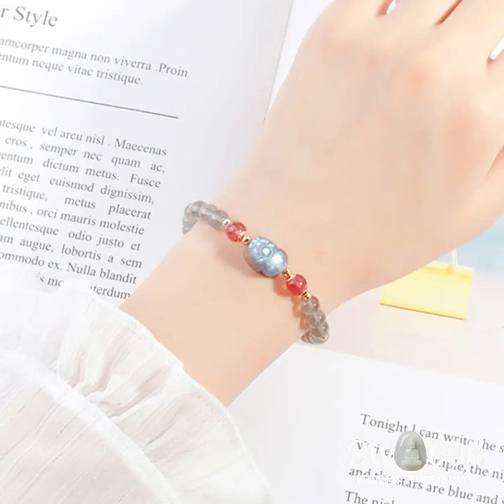 BWOOOH Moonstone Strawberry Quartz PiXiu Healing Bracelet | natural stone spiritual bracelet for healing and mindful living