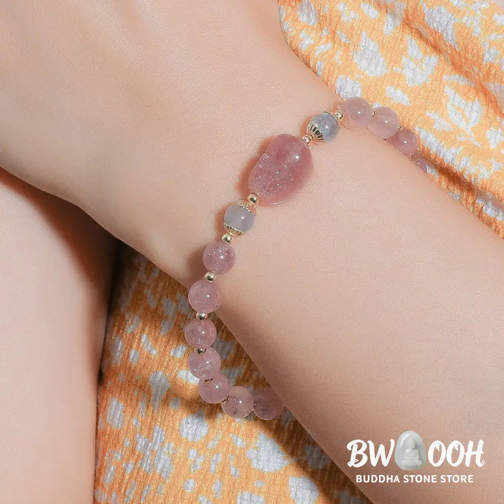 Buddha Stones Moonstone Strawberry Quartz Tourmaline PiXiu Healing Bracelet - BWOOOH - Bracelet