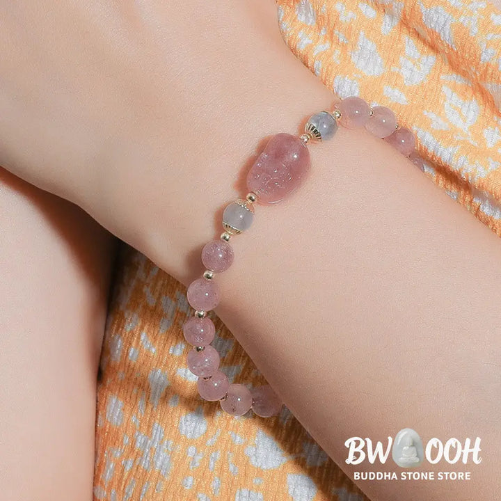 Buddha Stones Moonstone Strawberry Quartz Tourmaline PiXiu Healing Bracelet - BWOOOH - Bracelet