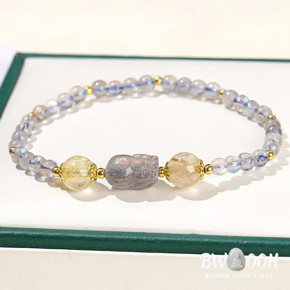 Buddha Stones Moonstone Strawberry Quartz Tourmaline PiXiu Healing Bracelet - BWOOOH - Bracelet