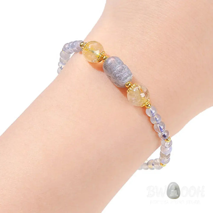 Buddha Stones Moonstone Strawberry Quartz Tourmaline PiXiu Healing Bracelet - BWOOOH - Bracelet