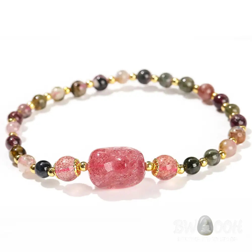 Buddha Stones Moonstone Strawberry Quartz Tourmaline PiXiu Healing Bracelet - BWOOOH - Bracelet