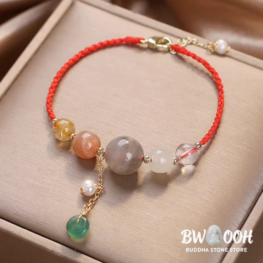 Buddha Stones Moonstone Sunstone Beads Peace Buckle Charm Healing Bracelet - BWOOOH - Bracelet