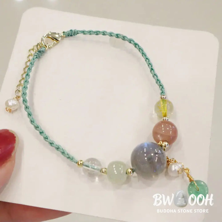 Buddha Stones Moonstone Sunstone Beads Peace Buckle Charm Healing Bracelet - BWOOOH - Bracelet
