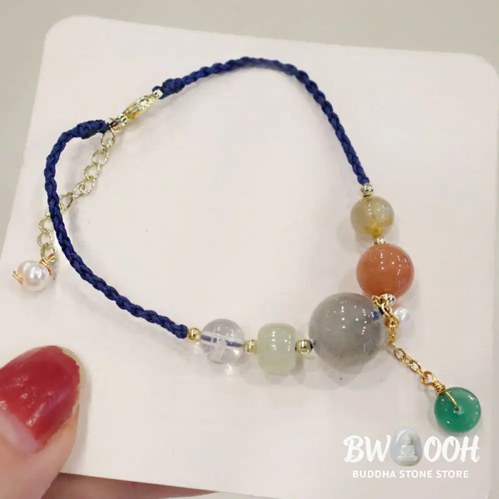 Buddha Stones Moonstone Sunstone Beads Peace Buckle Charm Healing Bracelet - BWOOOH - Bracelet
