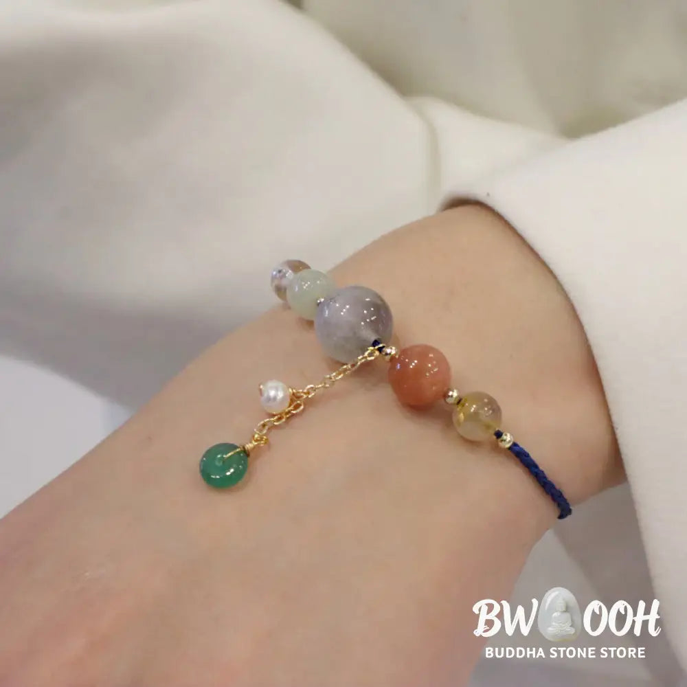 Buddha Stones Moonstone Sunstone Beads Peace Buckle Charm Healing Bracelet - BWOOOH - Bracelet