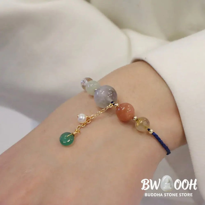 Buddha Stones Moonstone Sunstone Beads Peace Buckle Charm Healing Bracelet - BWOOOH - Bracelet