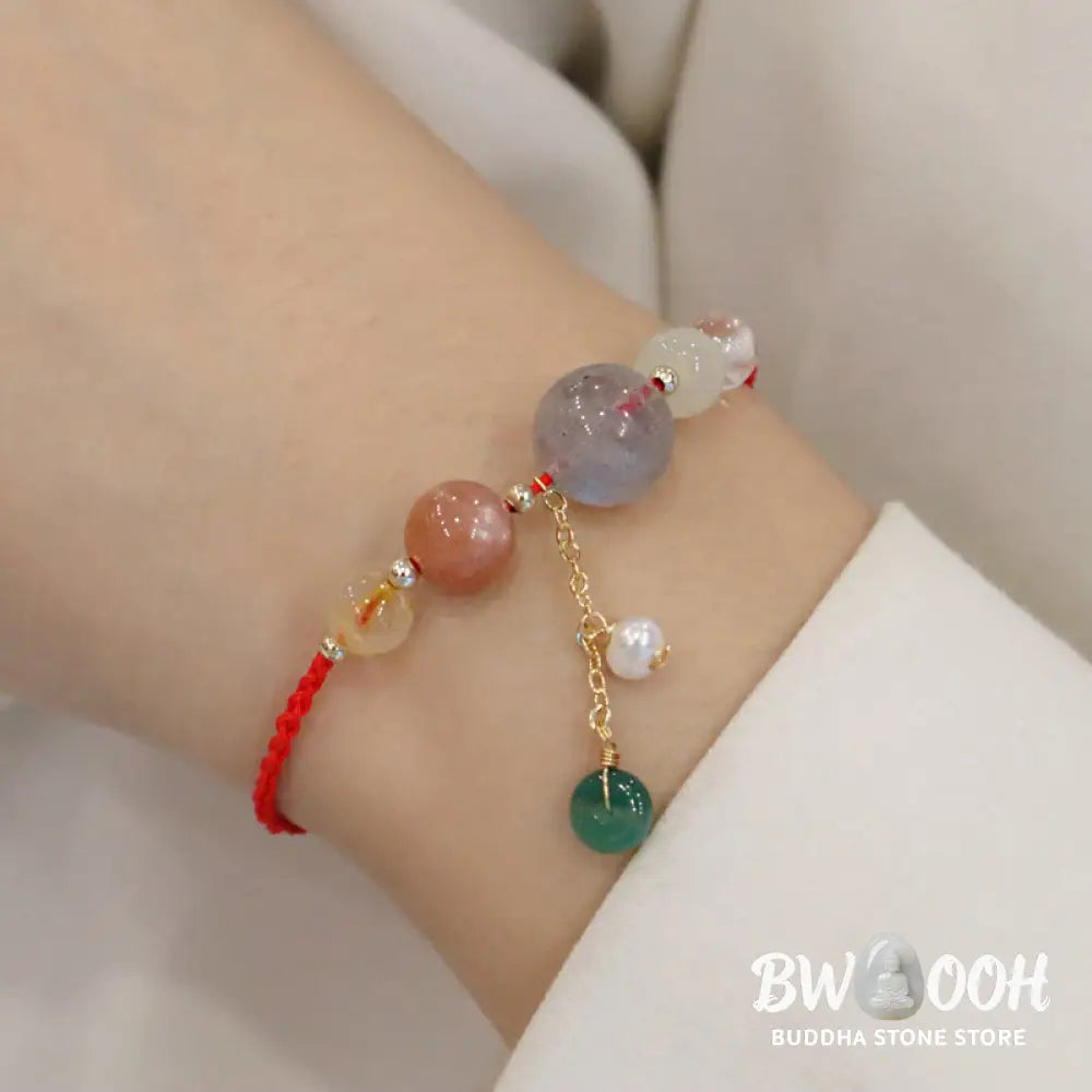 Buddha Stones Moonstone Sunstone Beads Peace Buckle Charm Healing Bracelet - BWOOOH - Bracelet