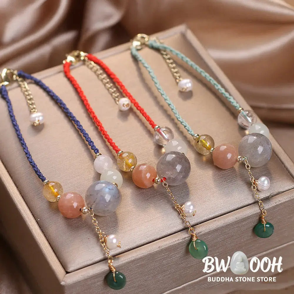 Buddha Stones Moonstone Sunstone Beads Peace Buckle Charm Healing Bracelet - BWOOOH - Bracelet