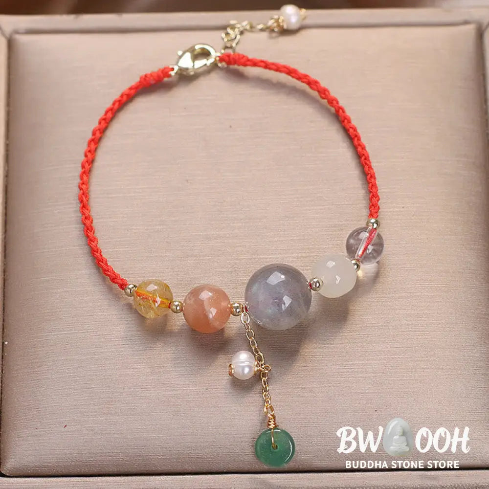 Buddha Stones Moonstone Sunstone Beads Peace Buckle Charm Healing Bracelet - BWOOOH - Bracelet