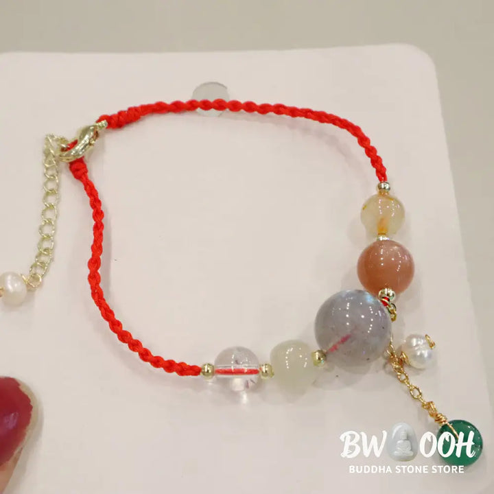 Buddha Stones Moonstone Sunstone Beads Peace Buckle Charm Healing Bracelet - BWOOOH - Bracelet