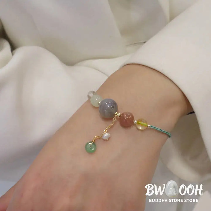 Buddha Stones Moonstone Sunstone Beads Peace Buckle Charm Healing Bracelet - BWOOOH - Bracelet