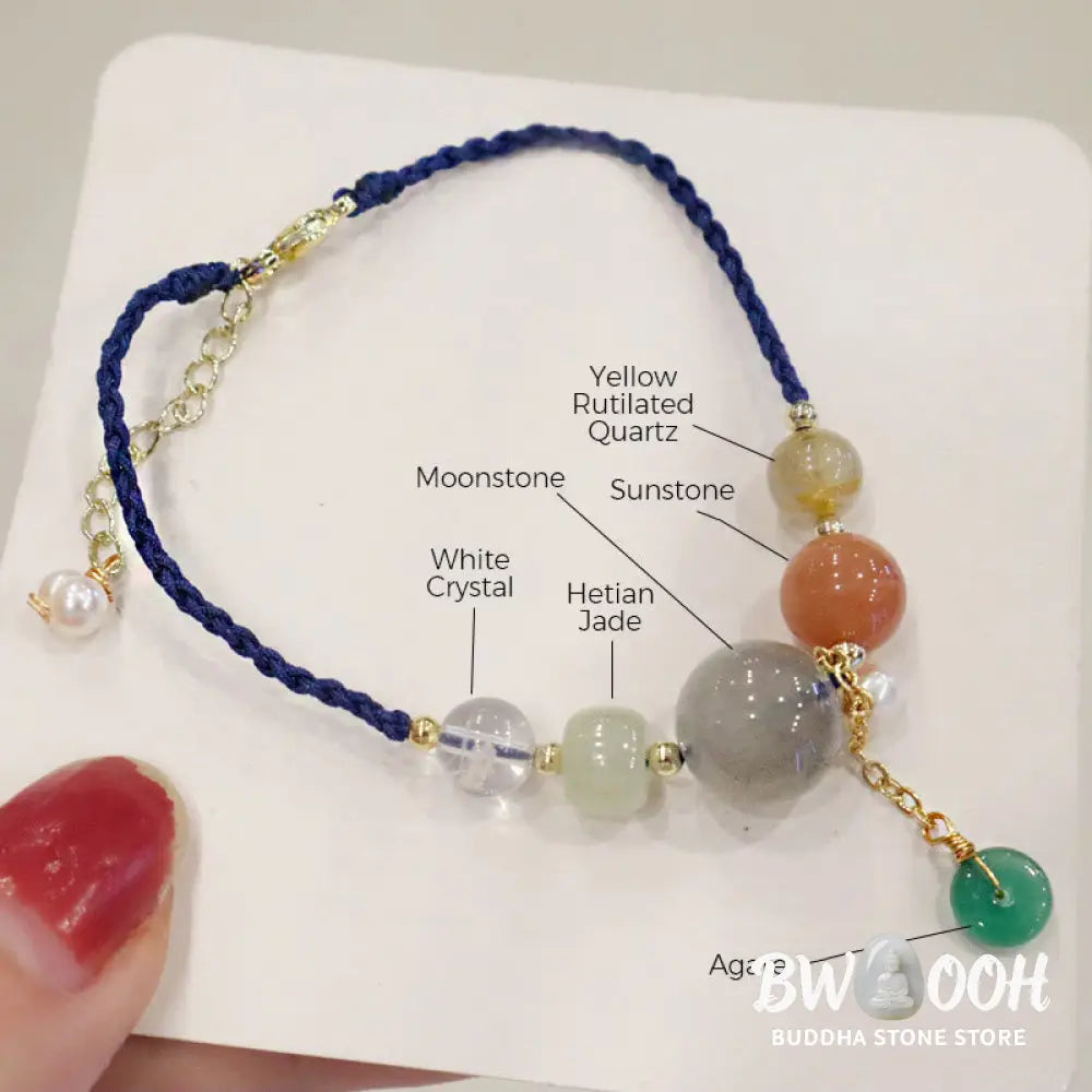 Buddha Stones Moonstone Sunstone Beads Peace Buckle Charm Healing Bracelet - BWOOOH - Bracelet