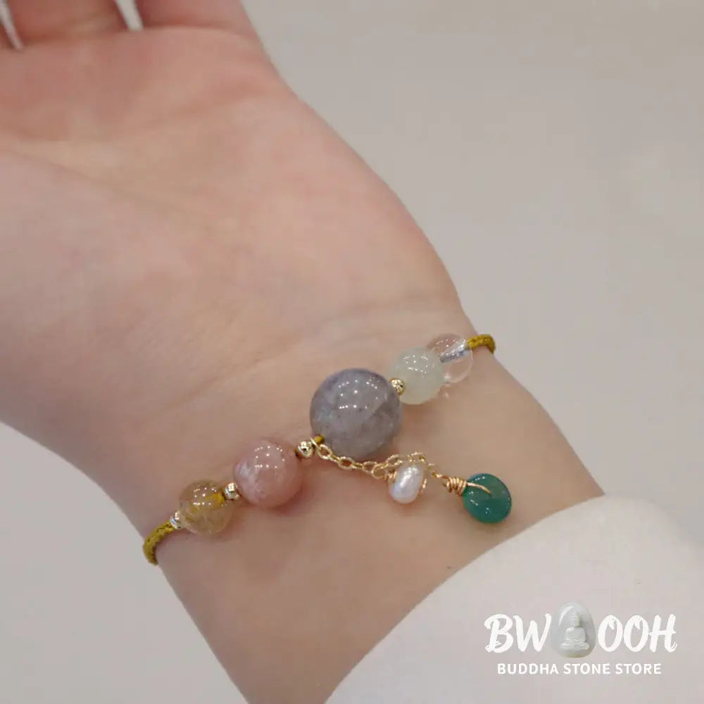 Buddha Stones Moonstone Sunstone Beads Peace Buckle Charm Healing Bracelet - BWOOOH - Bracelet