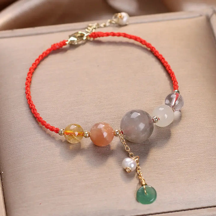 BWOOOH Moonstone Sunstone Beads Peace Buckle Charm Healing Bracelet - BWOOOH - Red Rope Moonstone(Wrist