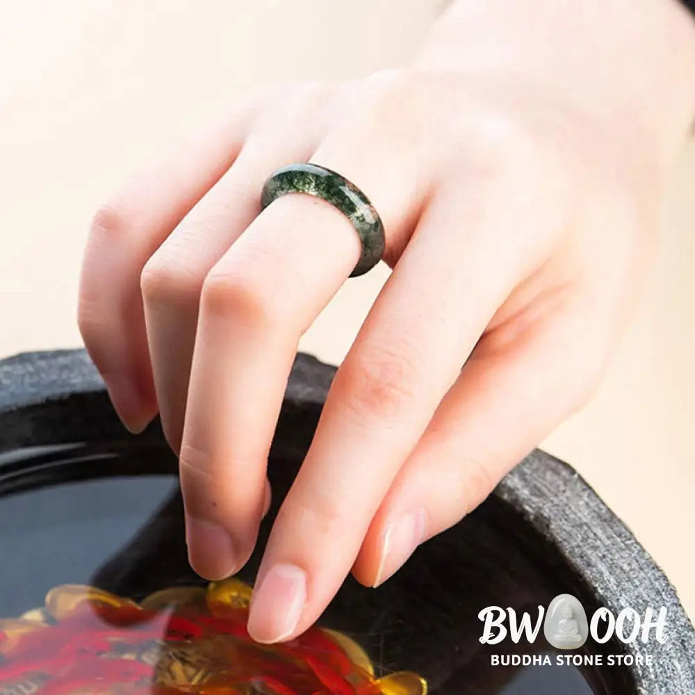 Buddha Stones Moss Agate Healing Balance Ring - BWOOOH - Rings