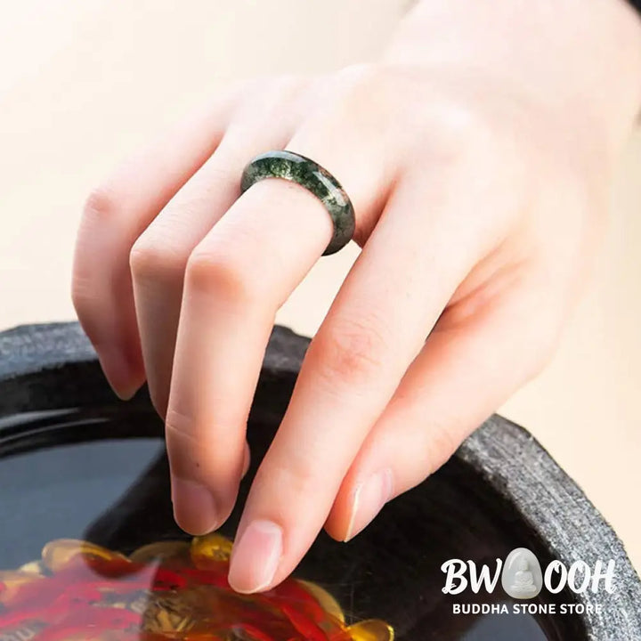 Buddha Stones Moss Agate Healing Balance Ring - BWOOOH - Rings