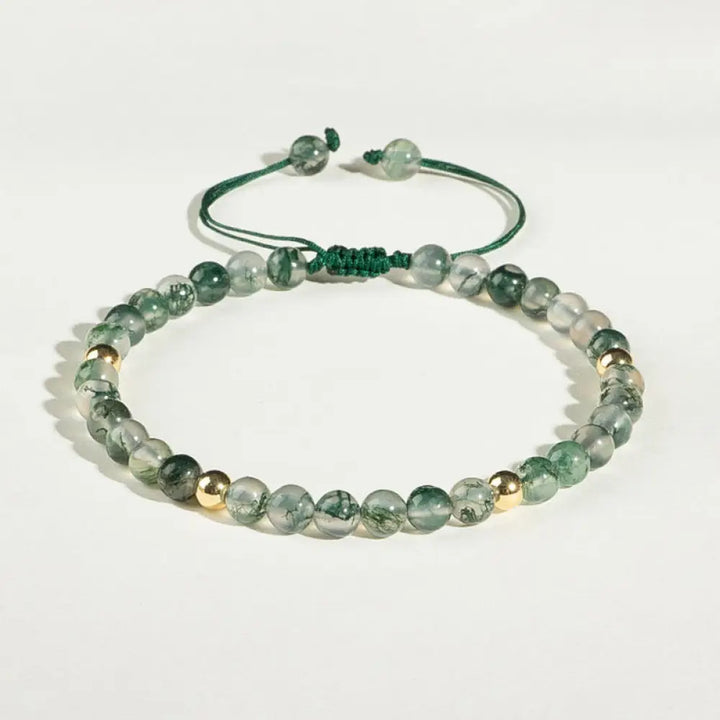 BWOOOH Moss Agate Lucky Balance Bracelet - BWOOOH - 4mm Moss Agate&amp;Golden Beads(Wrist Circumference 14-19cm)