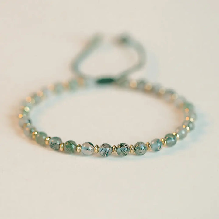 Buddha Stones Moss Agate Lucky Balance Bracelet - BWOOOH - Moss Agate&amp;Golden Beads(Wrist Circumference 14-19cm)