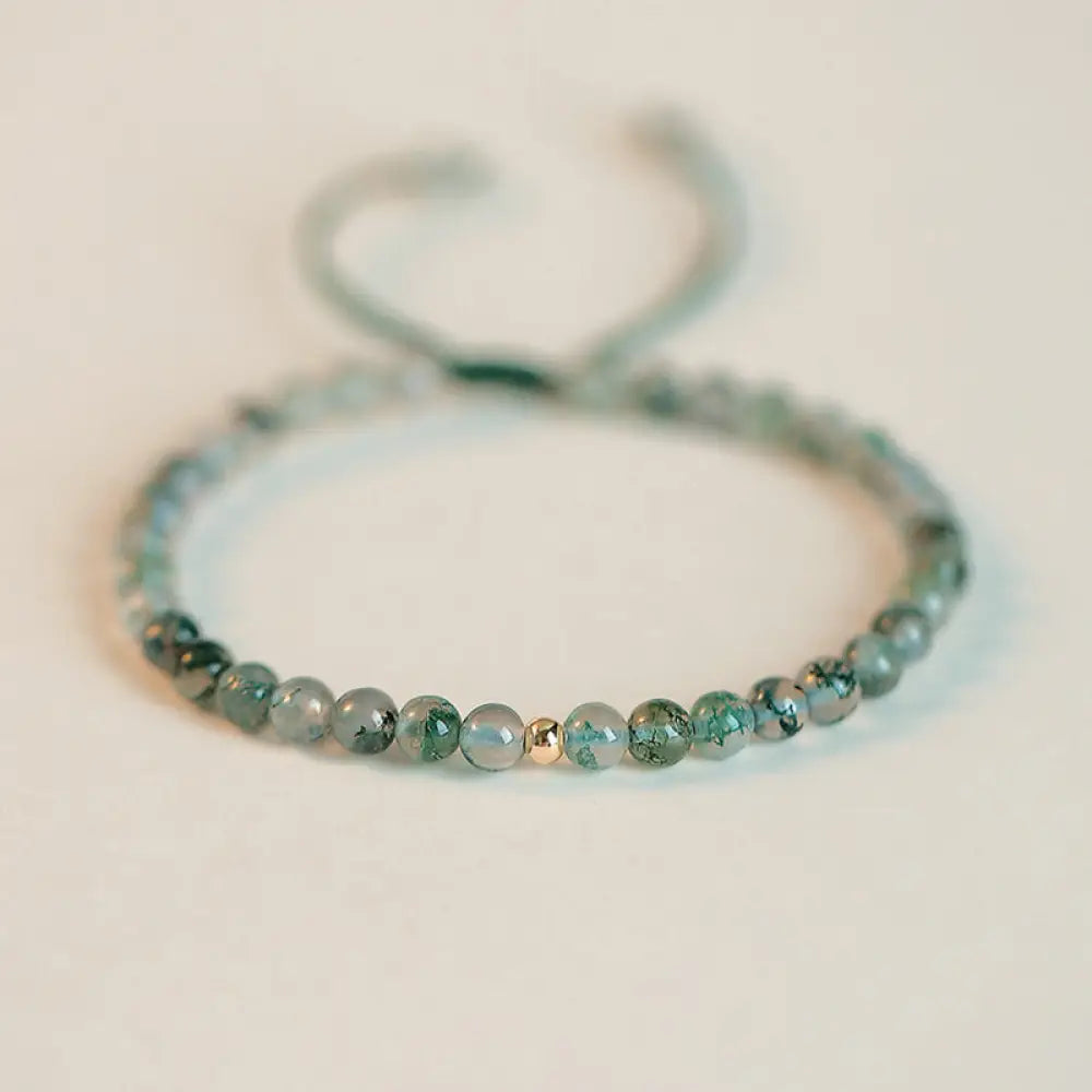 Buddha Stones Moss Agate Lucky Balance Bracelet - BWOOOH - Moss Agate&amp;One Golden Bead(Wrist Circumference 14-19cm)