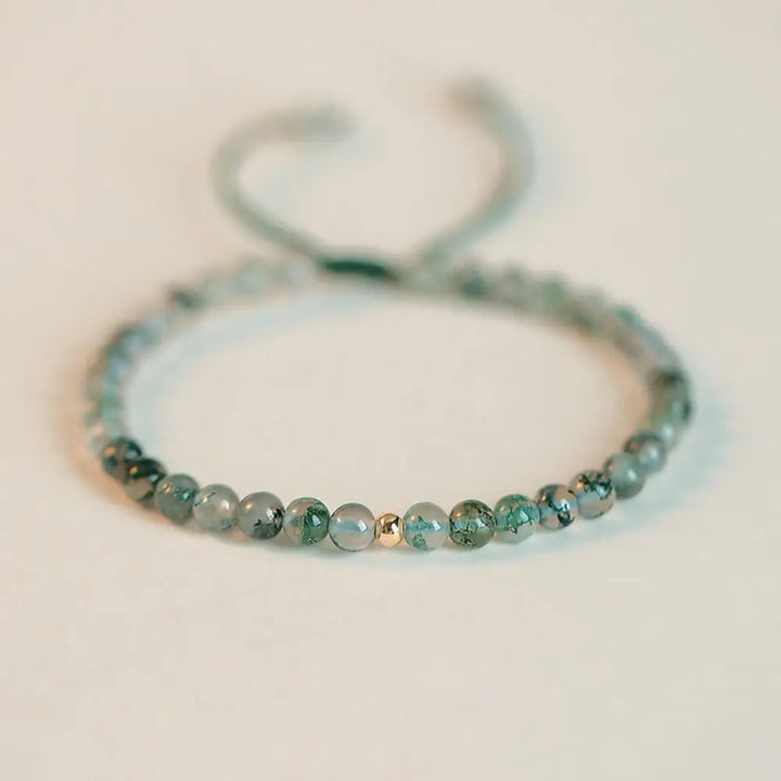 Buddha Stones Moss Agate Lucky Balance Bracelet - BWOOOH - Moss Agate&amp;One Golden Bead(Wrist Circumference 14-19cm)
