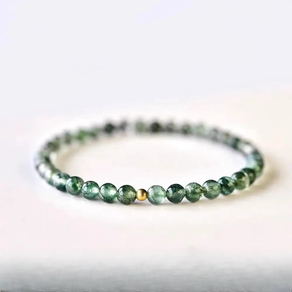 BWOOOH Moss Agate Lucky Bead Soothing Bracelet — Moss Agate crystal healing bracelet for spiritual healing and mindful living