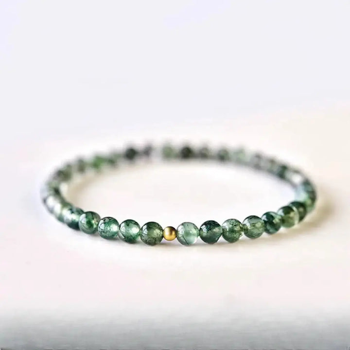 BWOOOH Moss Agate Lucky Bead Soothing Bracelet — Moss Agate crystal healing bracelet for spiritual healing and mindful living
