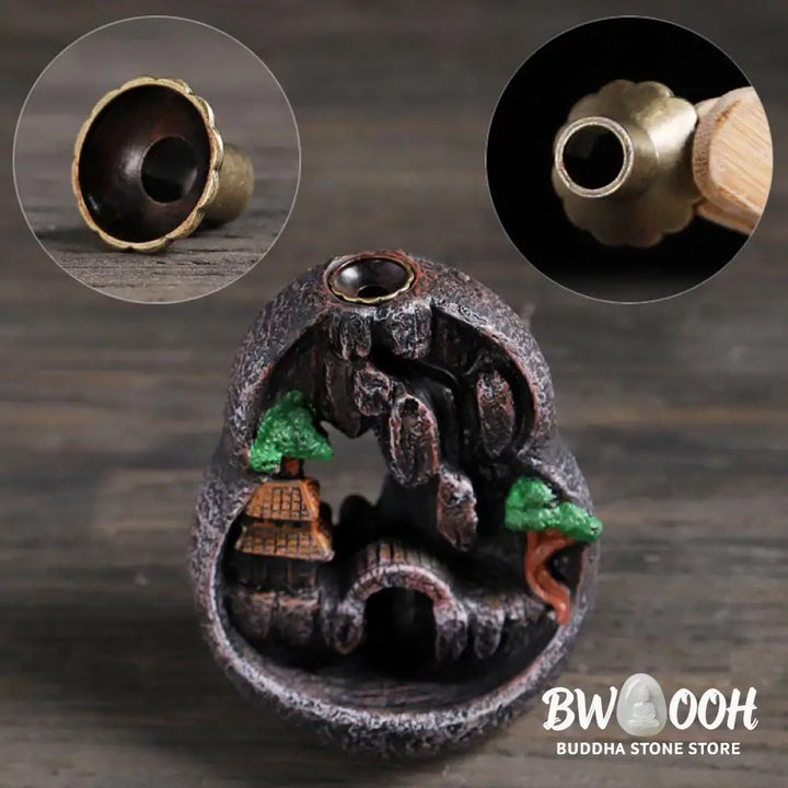 BWOOOH Mountain Bridges Pattern Meditation Resin Backflow Incense Burner - Caves Blessed Place 10.5*6*12cm