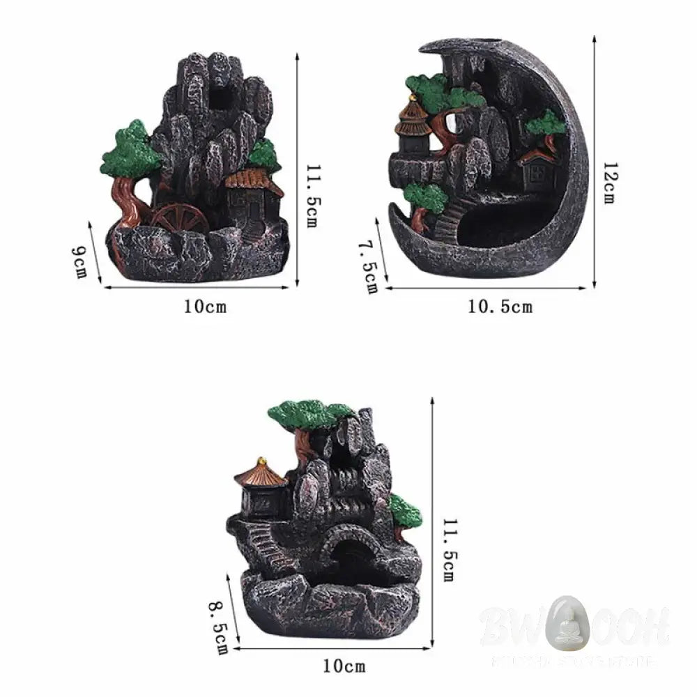 BWOOOH Mountain Bridges Pattern Meditation Resin Backflow Incense Burner - Caves Blessed Place 10.5*6*12cm
