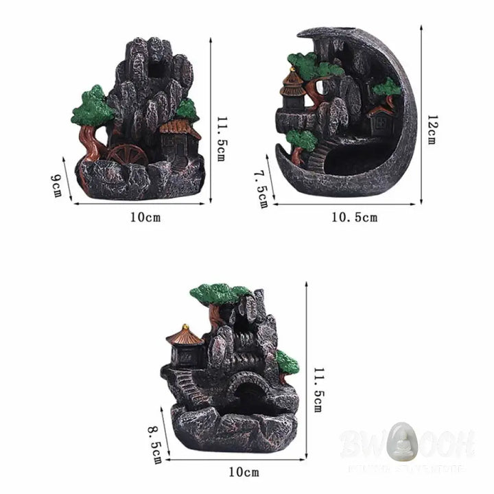 BWOOOH Mountain Bridges Pattern Meditation Resin Backflow Incense Burner - Caves Blessed Place 10.5*6*12cm