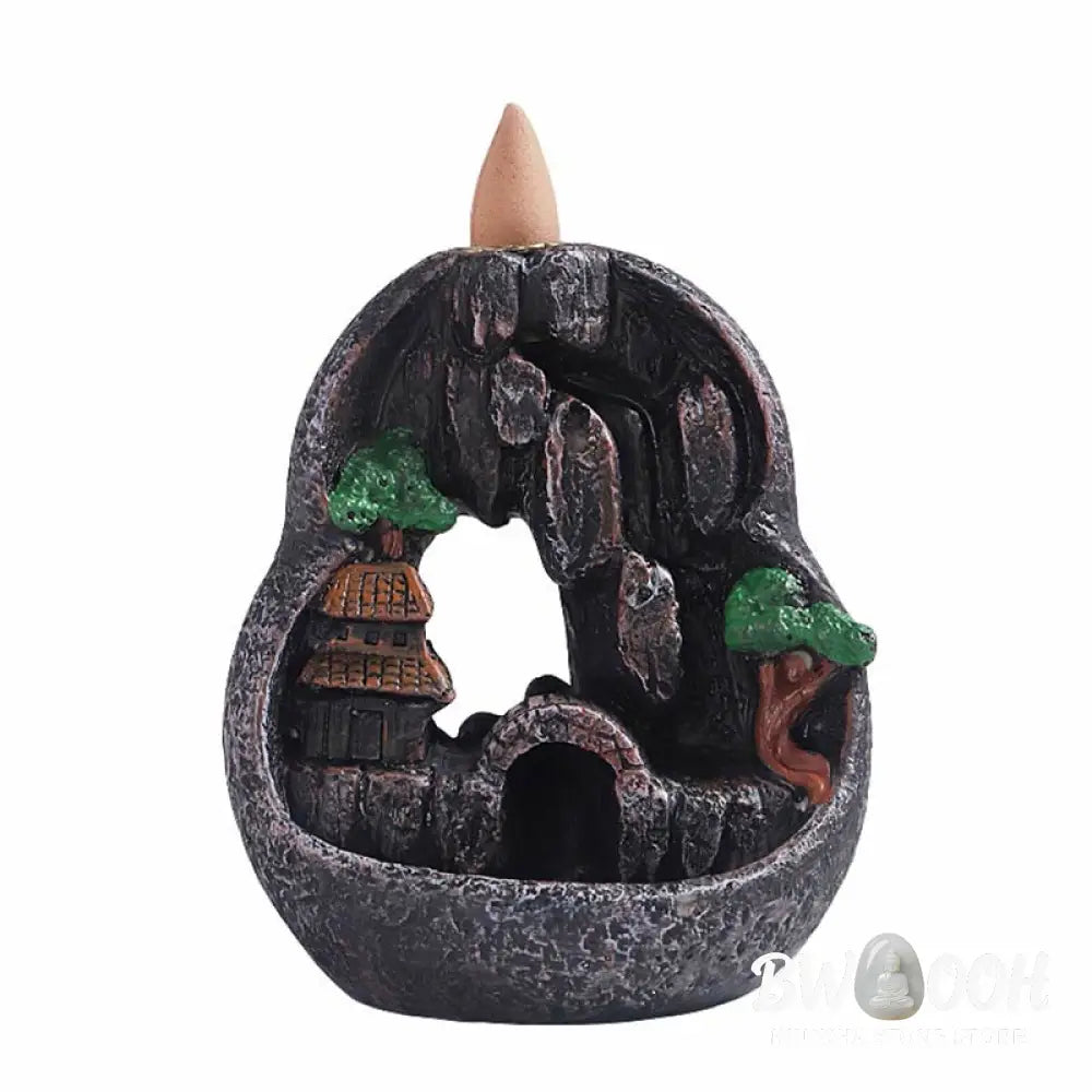 BWOOOH Mountain Bridges Pattern Meditation Resin Backflow Incense Burner - Caves Blessed Place 10.5*6*12cm