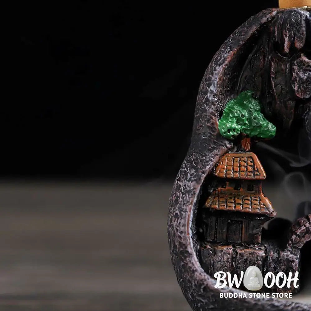 BWOOOH Mountain Bridges Pattern Meditation Resin Backflow Incense Burner - Caves Blessed Place 10.5*6*12cm