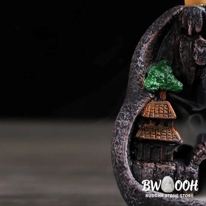 BWOOOH Mountain Bridges Pattern Meditation Resin Backflow Incense Burner - Caves Blessed Place 10.5*6*12cm