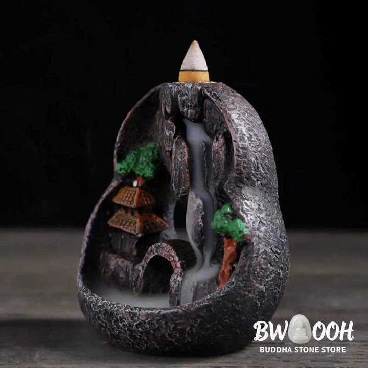 BWOOOH Mountain Bridges Pattern Meditation Resin Backflow Incense Burner - Caves Blessed Place 10.5*6*12cm